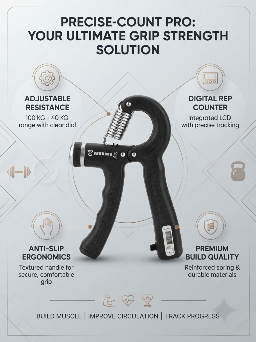 Hand Grip Strengthener with Digital Counter – Adjustable 10-100 KG Forearm Exerciser